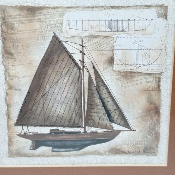 Set Of 2 Nautical Sailboat Prints In Black Wood Frames by Richard A Henson Vtg - Picture 11 of 13